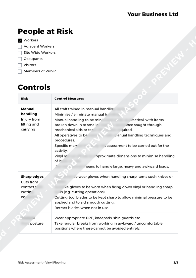 Vinyl Flooring Risk Assessment Template HASpod