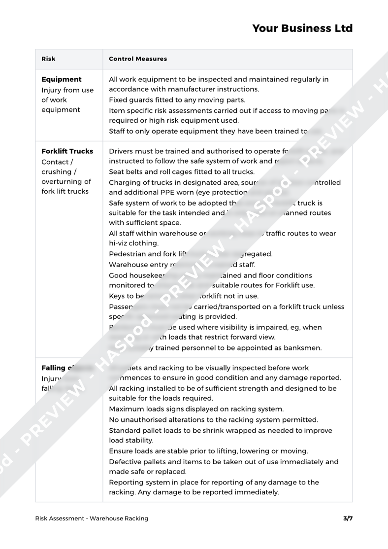 Warehouse Racking Risk Assessment Template HASpod