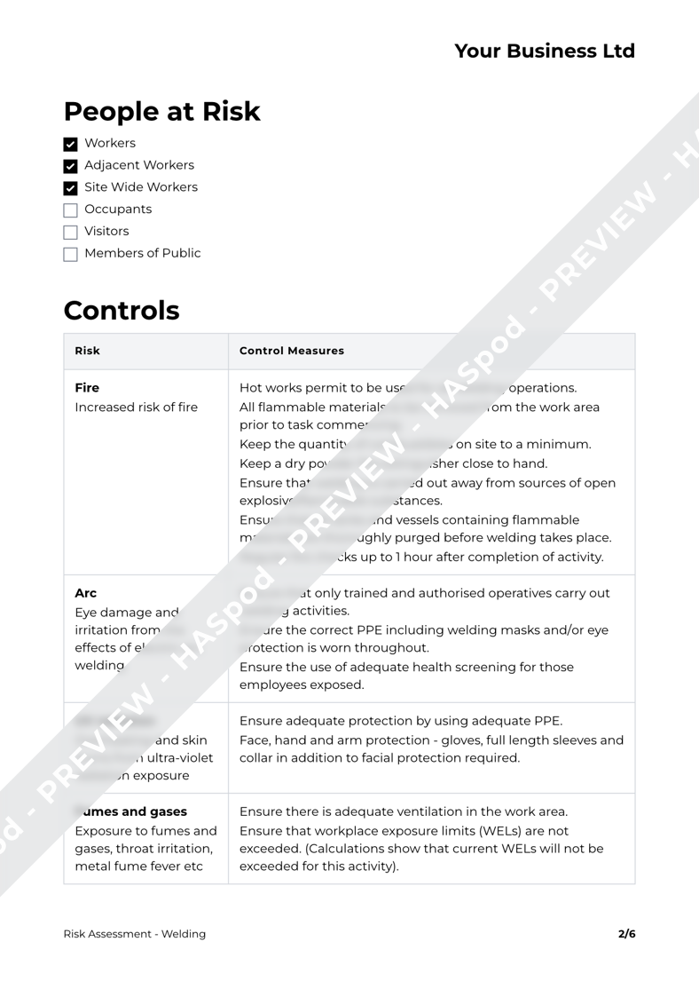 Welding Risk Assessment Template HASpod