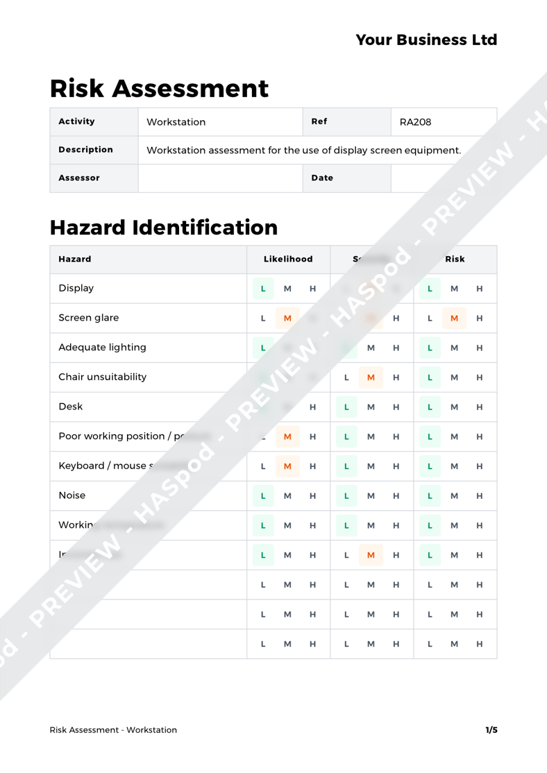 Workstation Risk Assessment Template HASpod