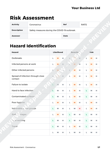 Free Coronavirus Risk Assessment Template - HASpod