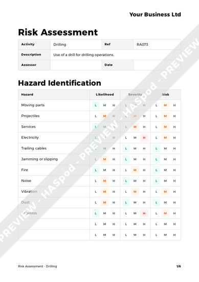 Drilling Risk Assessment Template - HASpod