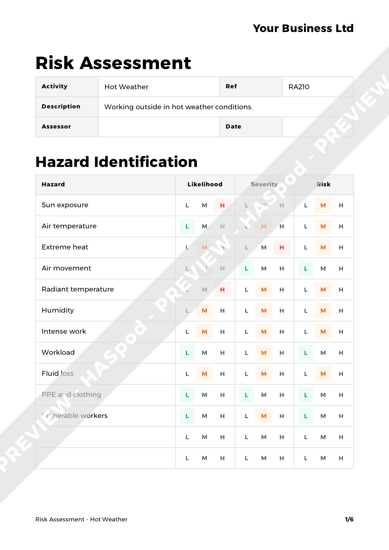 Hot Weather Risk Assessment Template Haspod 