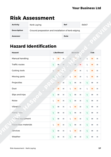 Kerb Laying Risk Assessment Template - HASpod