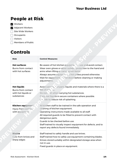 Kitchen Work Risk Assessment Template Haspod 