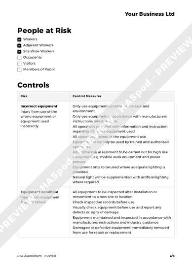 PUWER Risk Assessment Template HASpod