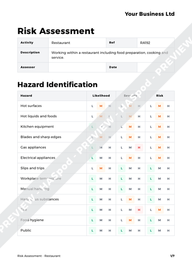 Restaurant Risk Assessment Template Haspod 