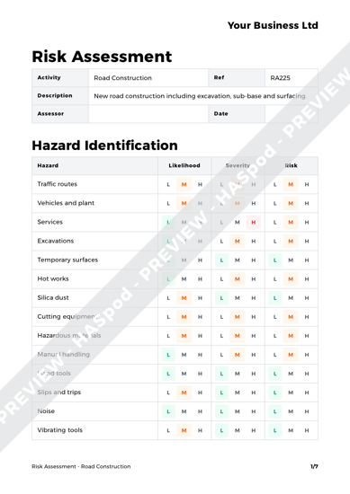 Road Construction Risk Assessment Template - HASpod