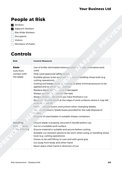 Stanley Knife Risk Assessment Template - HASpod