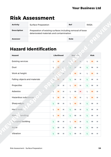 Surface Preparation Risk Assessment Template Haspod 2698