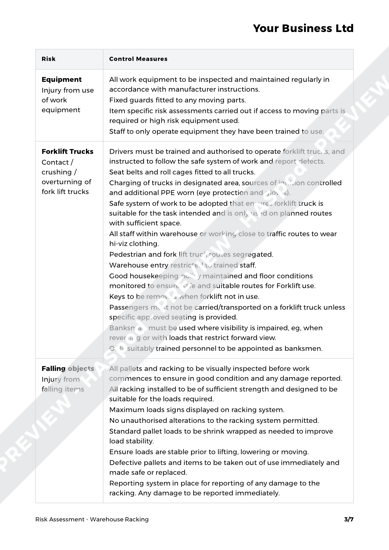 Warehouse Risk Assessment Template