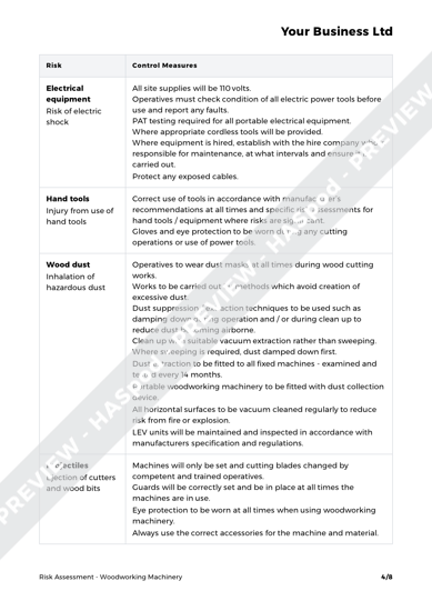 Woodworking Machinery Risk Assessment Template - HASpod