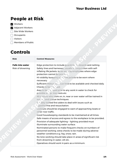 Water Risk Assessment Example - Printable Templates