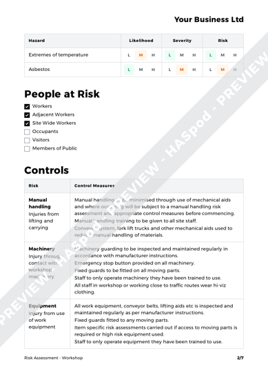 Workshop Risk Assessment Template - HASpod