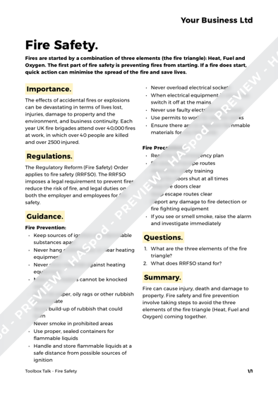 Fire Safety Toolbox Talk Template - HASpod