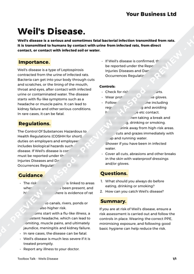 Weils Disease Toolbox Talk Template - HASpod