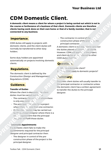 Free CDM Domestic Client Toolbox Talk Template - HASpod