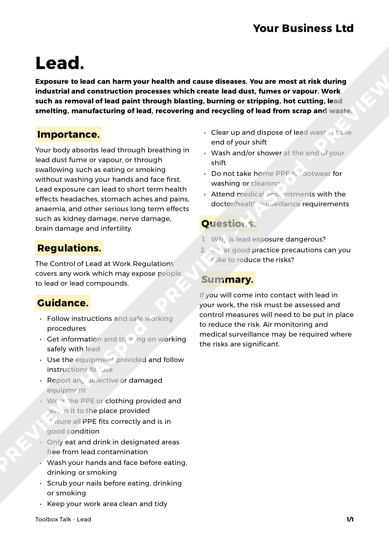Lead Toolbox Talk Template - HASpod